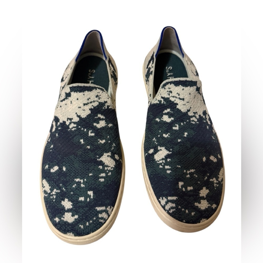 Rothy's Green Shibori slip on sneakers,Stylish Blue and Cream Slip-On Shoes